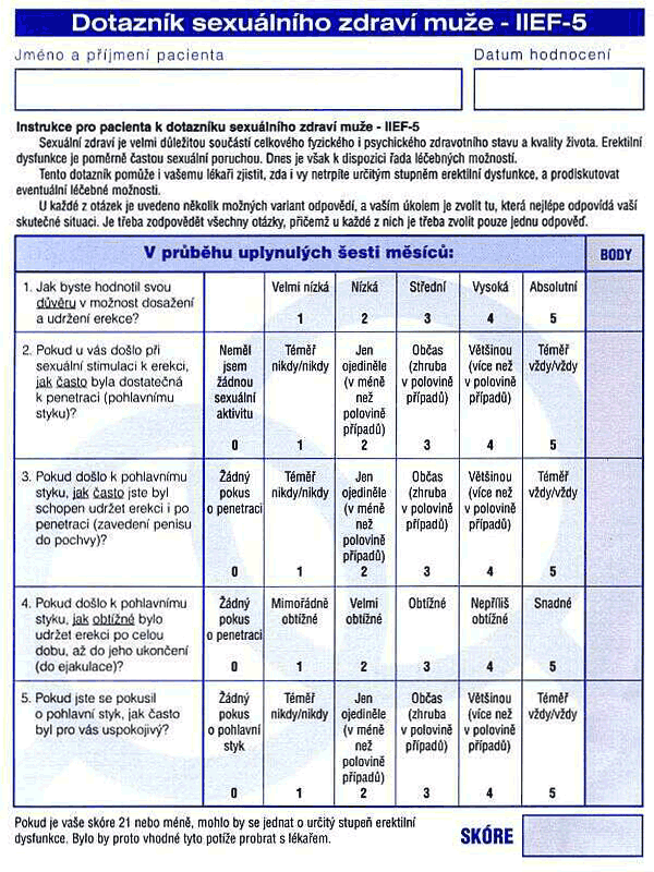 Dotazník sexuálního zdraví muže - IIEF-5 Dotazník sexuálního zdraví muže - IIEF-5